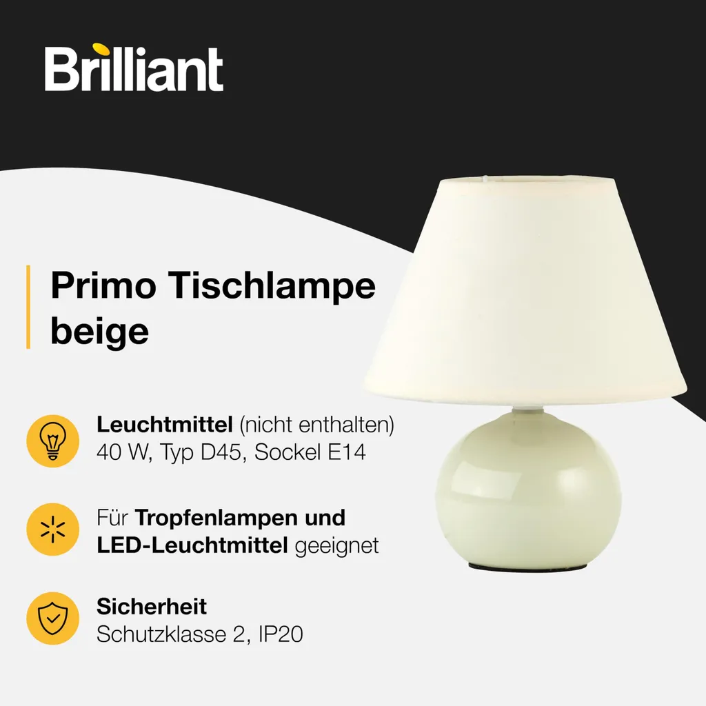 Lampe à poser beige Brilliant Primo 23cm : solution éclairage compact - 9