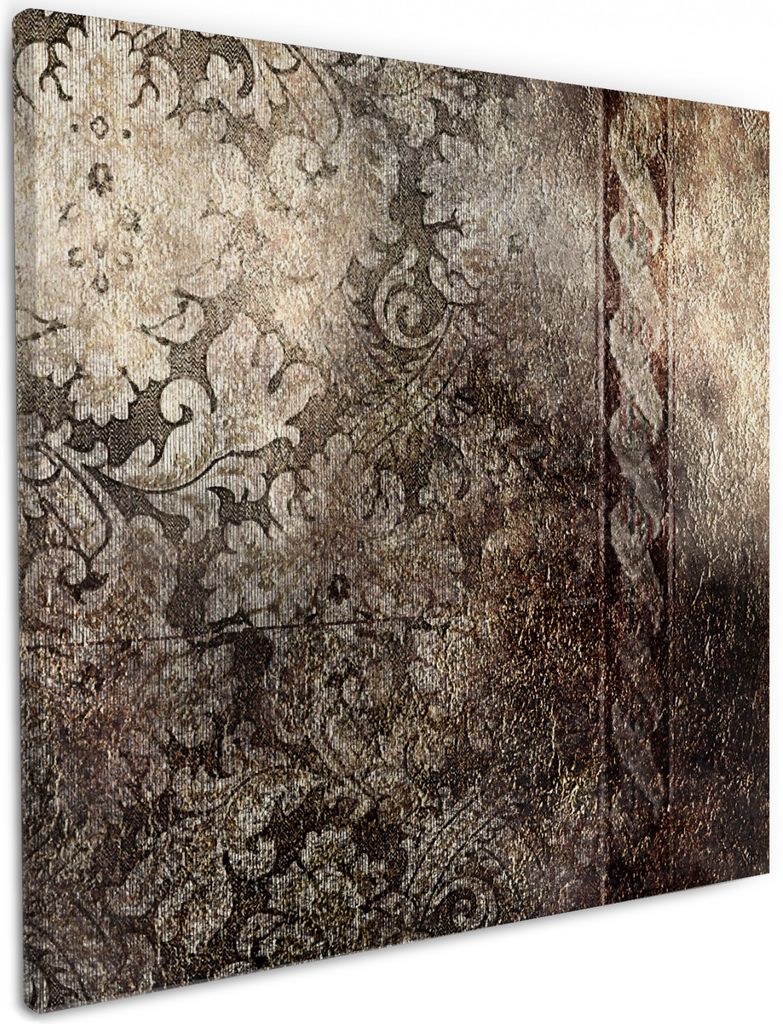 Wallario Premium Leinwandbild Schnörkelmuster in dunkelbraun in Größe 50 x 50 cm