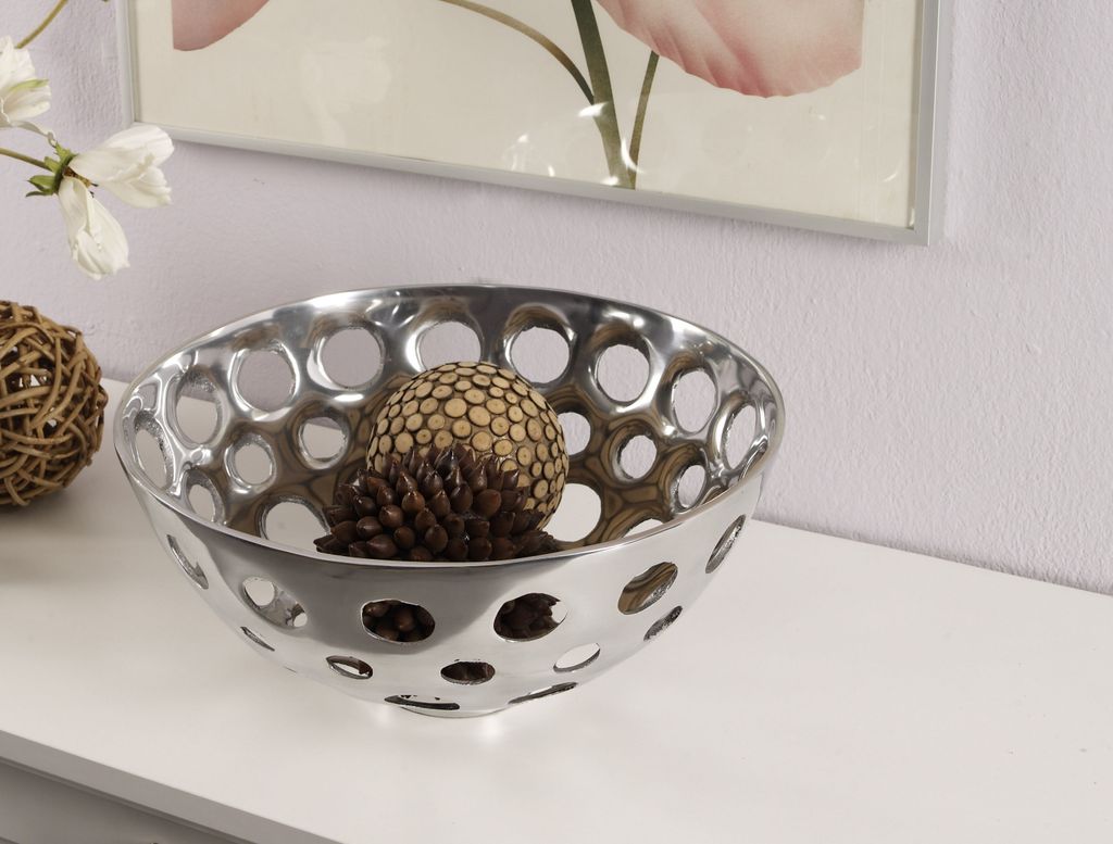 Aluminium Schale Loch-Design Silber Rund Tischdekoration Hochzeitdekoration Artra Dekoschüssel Deko Dekoschale Dekoration Geschenk