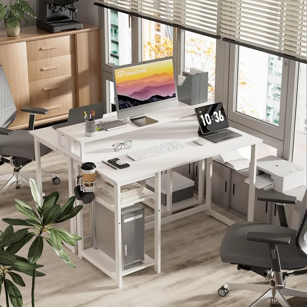 Bureau blanc avec étagère et support d'écran 100x50cm - Gamme Oslo - 8