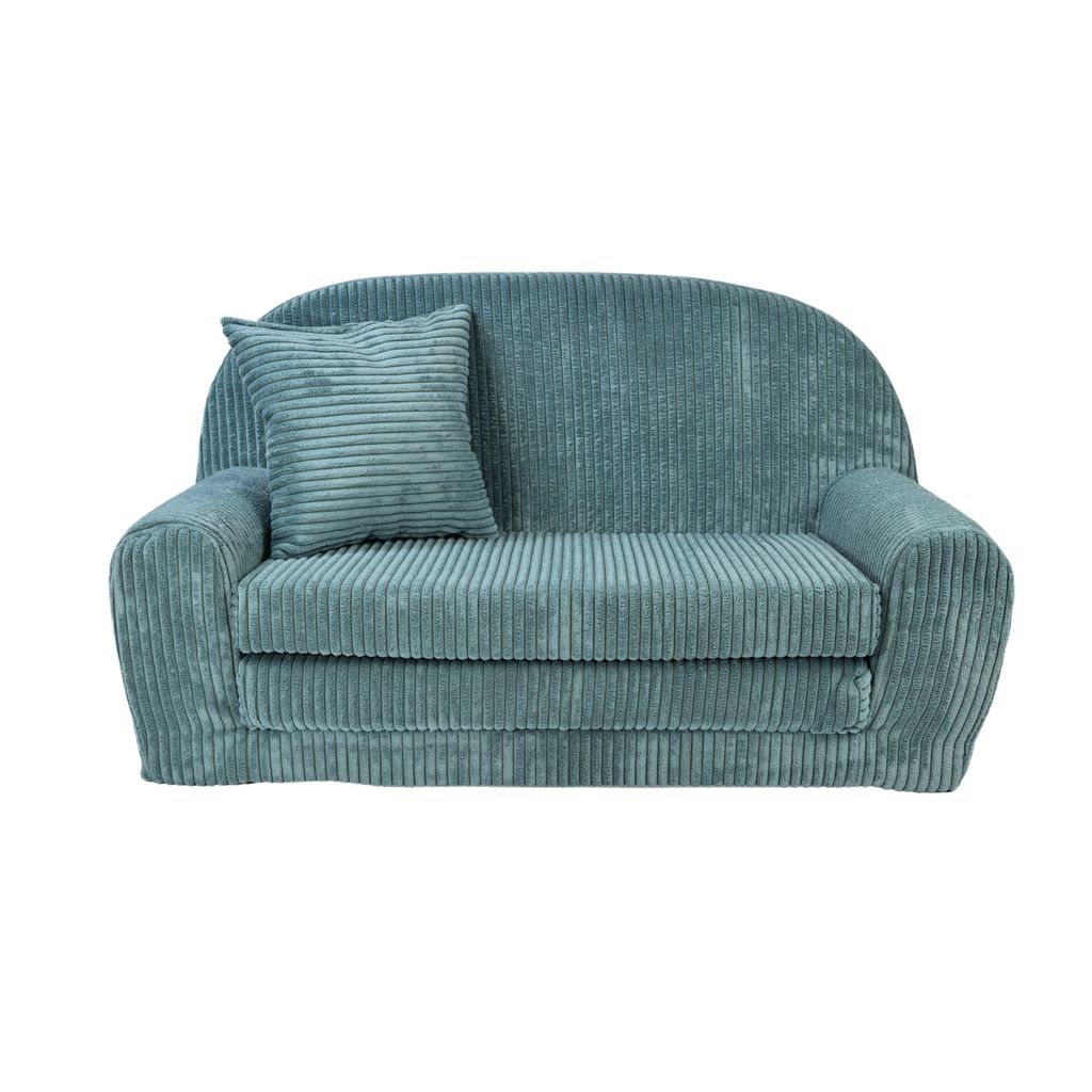 Mini-Kindersofa - Ausklappbares Kindersofa aus Cord in Türkis klappbar abnehmbarer waschbarer Bezug Kuschelcouch für Kinder