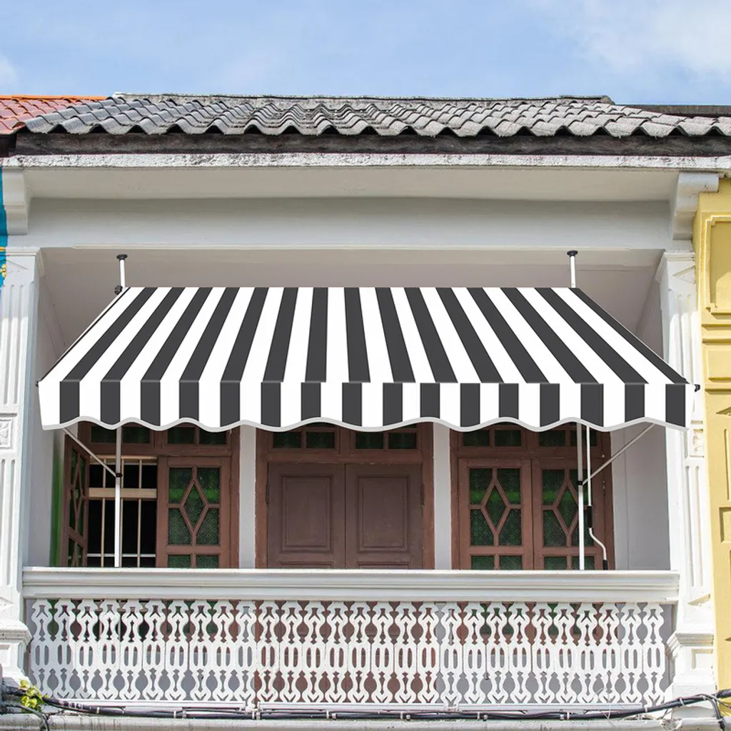 Jiubiaz Tenda da Sole per Balcone 3,5M Bianco Grigio - Senza Forare