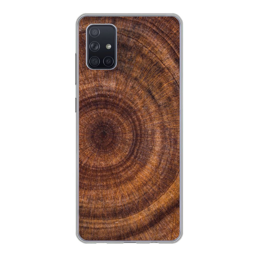 MuchoWow Handyhülle Schutzhülle Hülle für Samsung Galaxy A71 Kreis - Holz - Ringe Silikon Softcase Handy Hülle - Kartenbesitzer