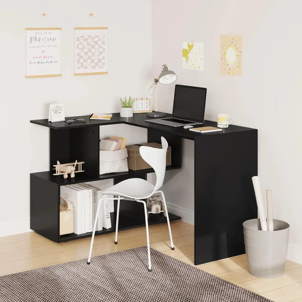 Bureau d'angle bois de pin noir avec étagères intégrées 100x40x80x50 cm