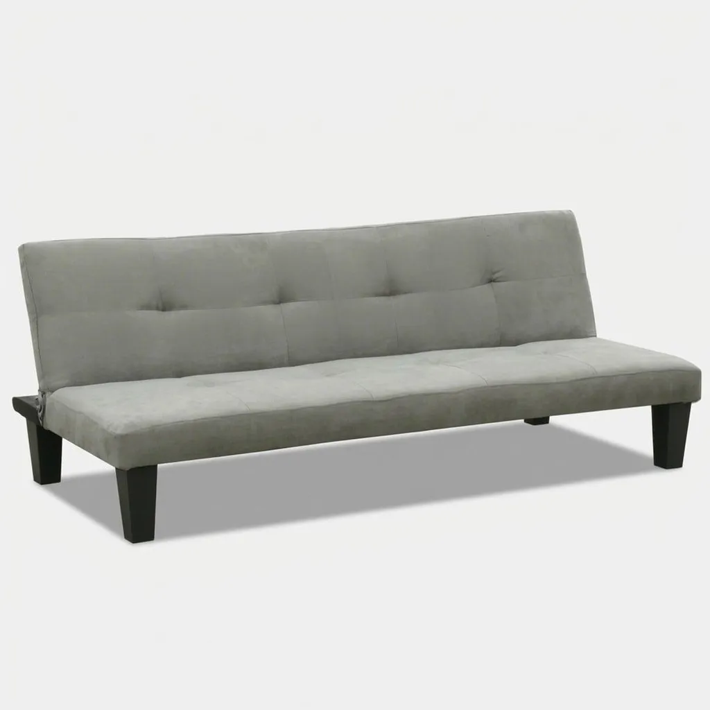 Canapé-lit pliable 2 places gris microfibre et pieds design en onyx