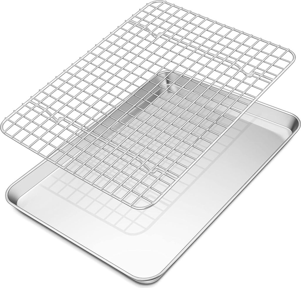 Backblech mit Abkühlgitter, Edelstahl kuchenblech ofenblech, Rechteckig backform ofenblech mit auskühlgitter, 31,6 x 24,6 x 2,5cm, Gesund & Ungif...