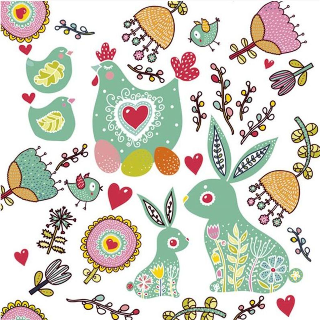 Servietten 33x33 cm - Drawn Easter Motifs