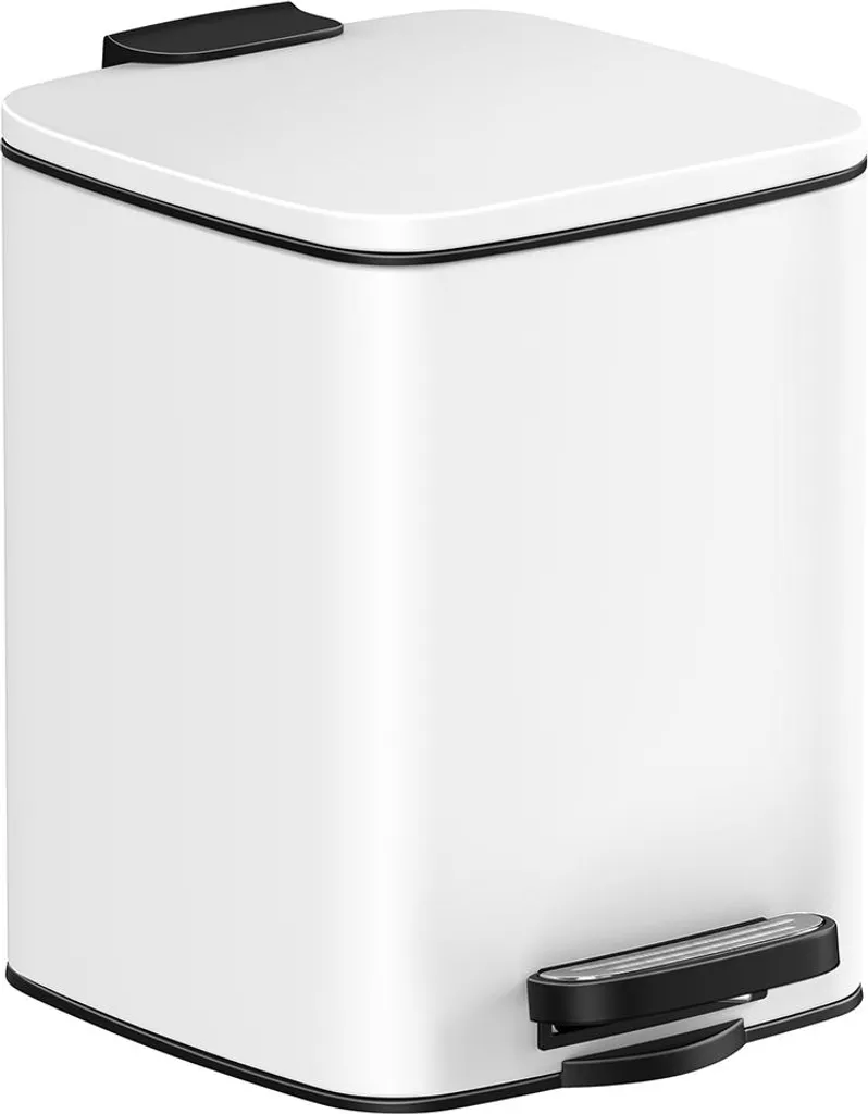 Poubelle 6L acier blanc anti-odeur pour salle de bain sans contact manuel