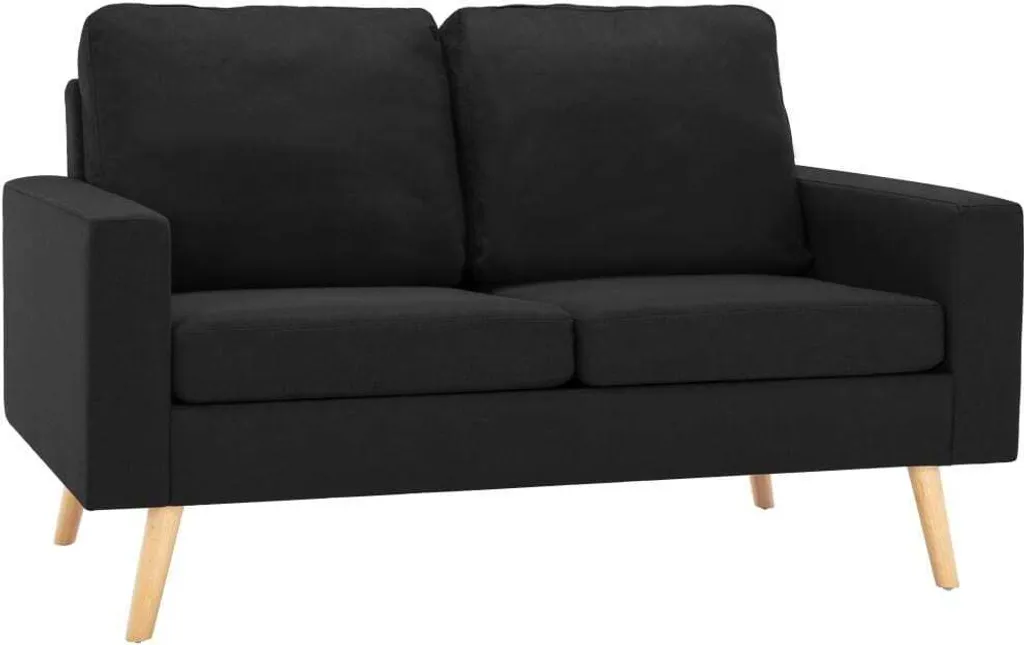 Canapé 2 places noir tissu avec assise rembourrée - Sofa fixe de qualité