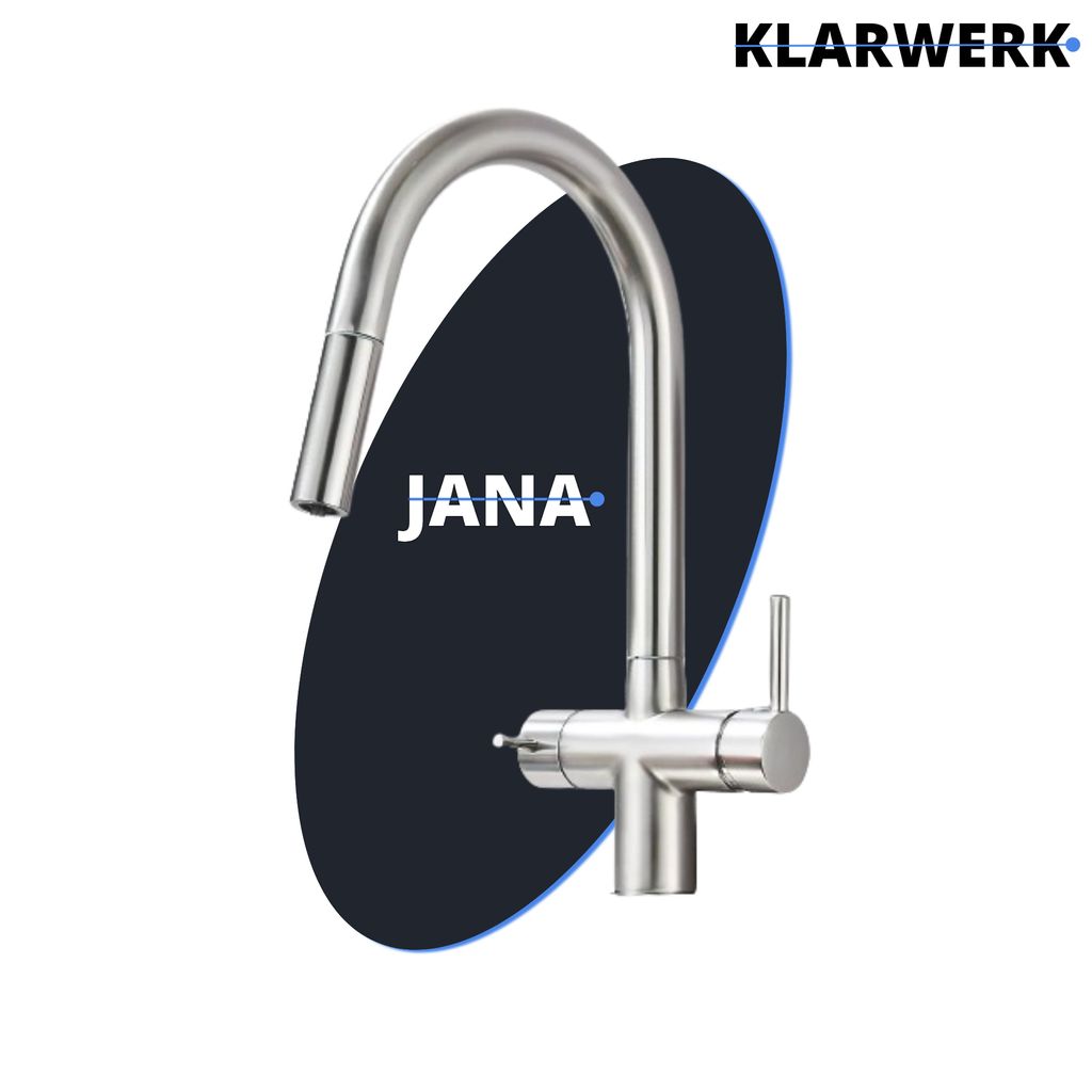 Jana | 3 Wege Premium Silber gebürstet ausziehbare Armatur|Edelstahl Osmose Wasserhahn Küche |Mischbatterie 360 Grad |Filter 3 Anschlüsse hoher ...