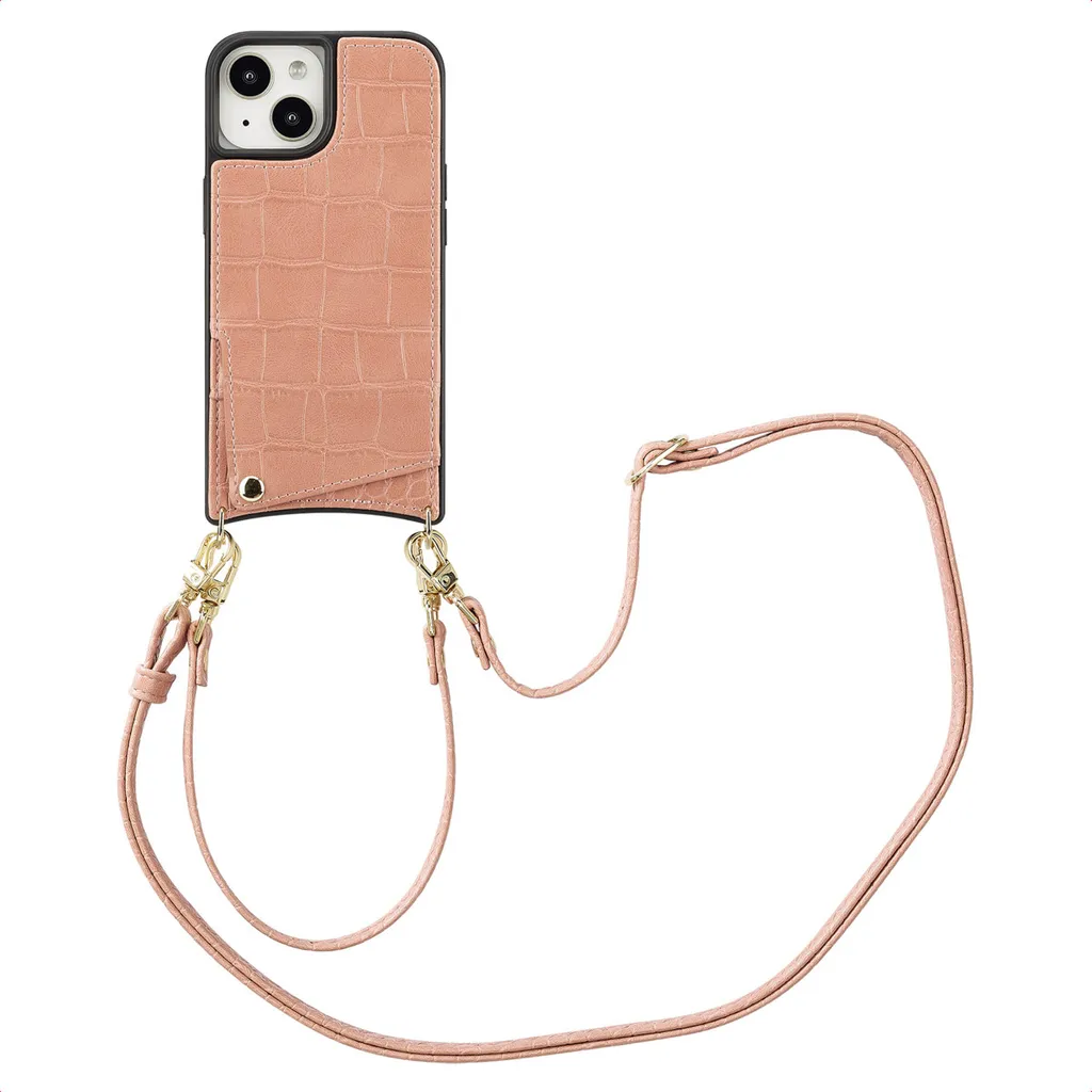 Idea Regalo: Cover iPhone 15 Selencia Nova Croco Old Pink con Tracolla