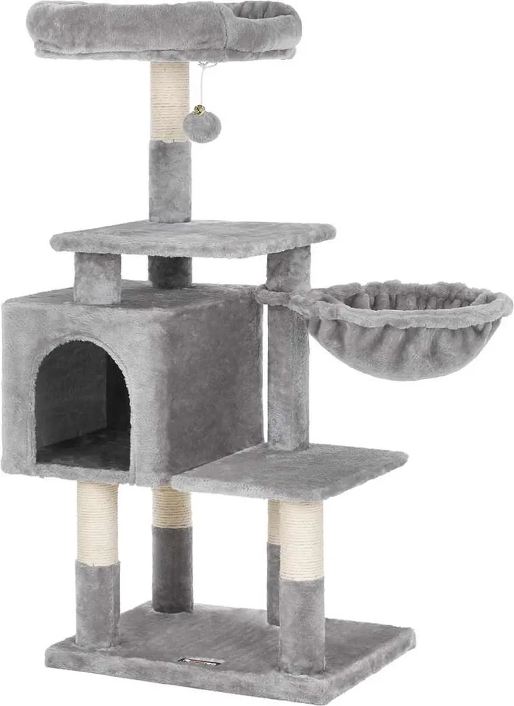 Arbre à chat 110 cm gris - Protégez vos meubles avec ce griffoir complet