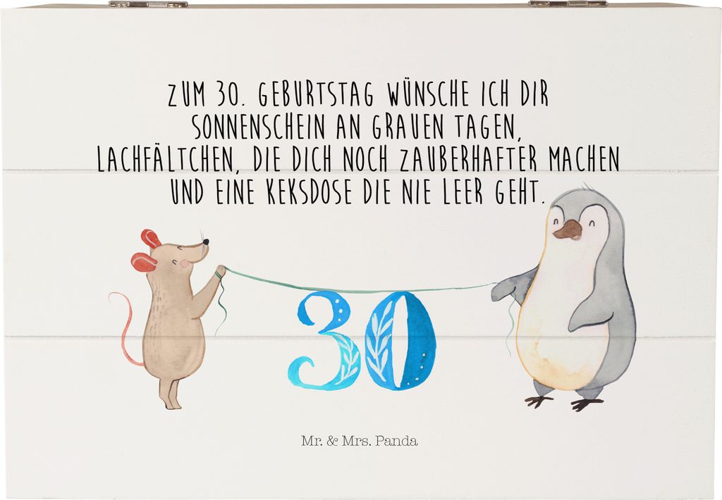 Mr. & Mrs. Panda Kiste 30. Geburtstag Maus Pinguin 22 x 15 cm - Weiß - Geschenk, holzschatulle, Happy Birthday, Holzkiste mit Deckel, Party, Schat...