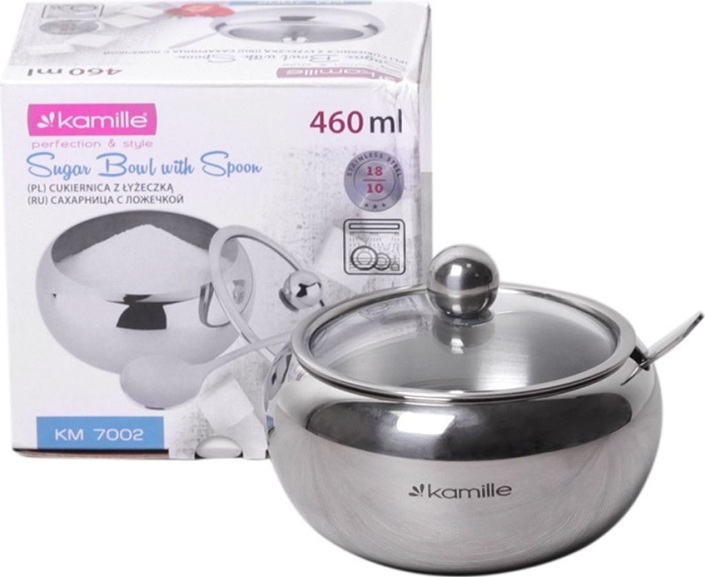 Edelstahl-Zuckerdose mit Löffel 460 ml KAMILLE KM-7002