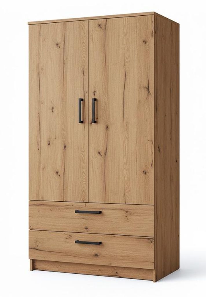 Kleiderschrank 2-türig mit 2 Schubladen – 90 cm Eiche Artisan Nachbildung