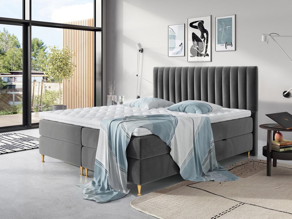 Boxspringová postel 180x200 CANDICE - šedá + topper Obrázek produktu 