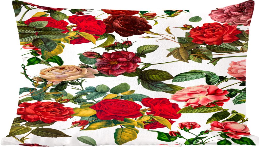 MuchoWow Zierkissen Sofakissen Wohnzimmer Dekokissen 50x30 cm Blumen - Rose - Weiß - Wohnzimmerdekoration - Polster mit Photo