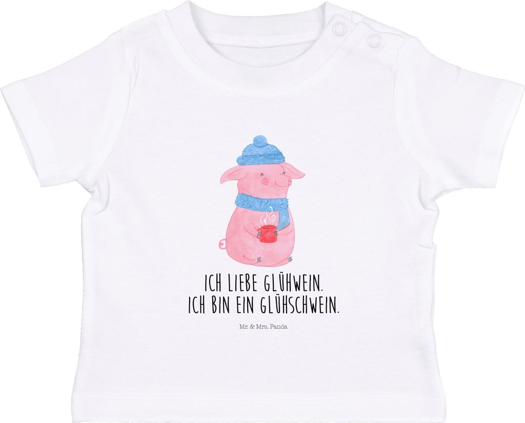 Mr. & Mrs. Panda T-Shirt Schwein Glühwein 6. - 12. Monat - Weiß - Geschenk, Weihnachten, Organic Baby, Shirt, Weihnachtsmarkt, Babyshirt, Baumwol...