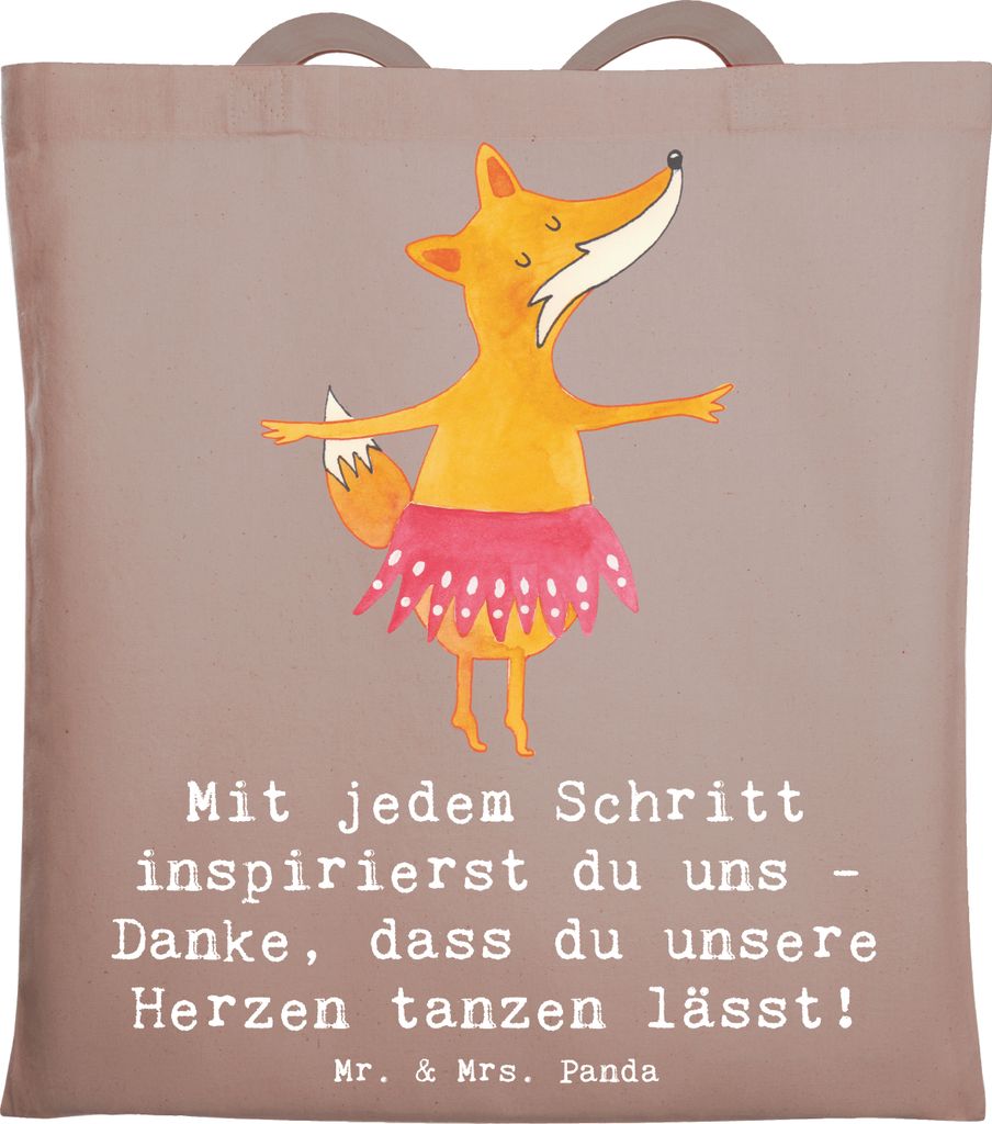 Mr. & Mrs. Panda Shopping Tasche Tanzen Trainerin Herz - Braun Pastell - Geschenk, dass du unsere Herzen lässt, Danksagung, umhängebeutel, Tanzle...