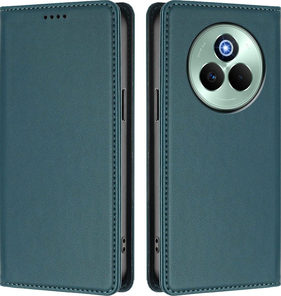 Handyhülle für Realme P3 Pro, Kunstleder Klapphülle Stoßfeste Magnetische Hülle mit Ständer Grün