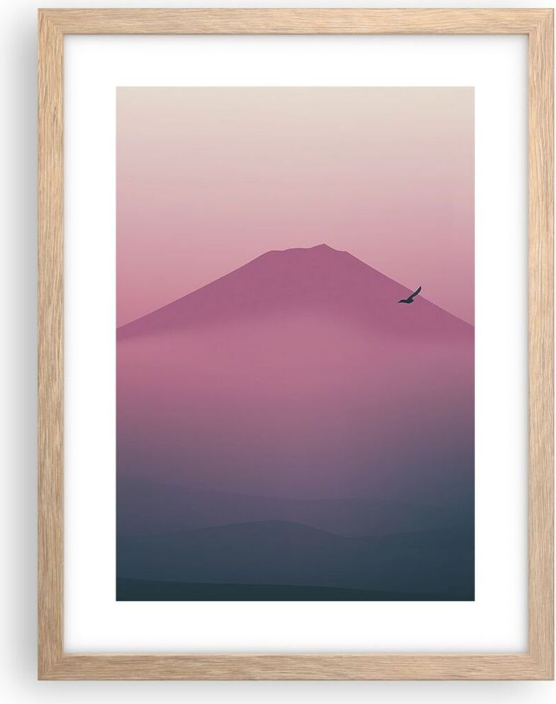 Gerahmtes Poster - Rahmen in heller Eiche - Vulkan Vogel Natur - 30x40 cm - Wand Bild - Wanddeko - Wandbilder - Wandposter - Bilderrahmen - Bilder ...