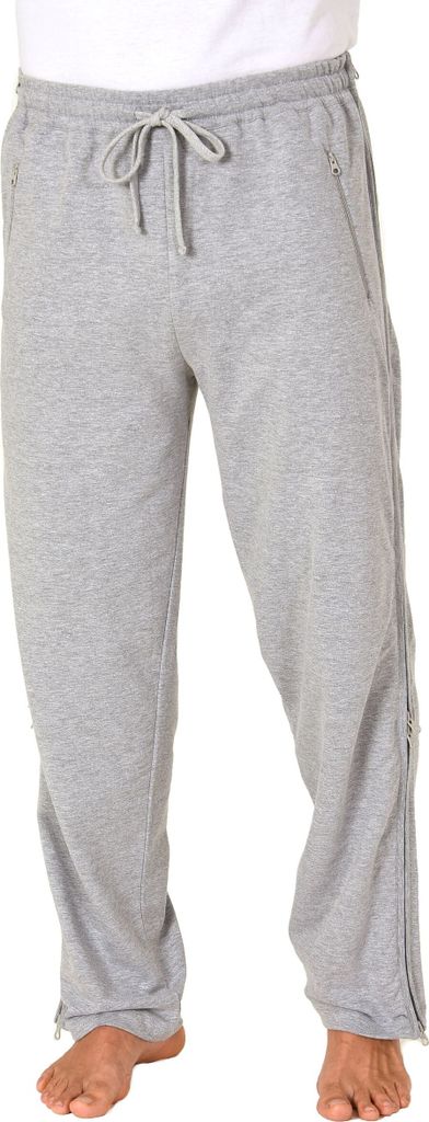 Herren Rehahose mit seitlichen 4-Wege Reißverschluß Jogginghose für Reha, Physio, Gipsbein ; grau , XL
