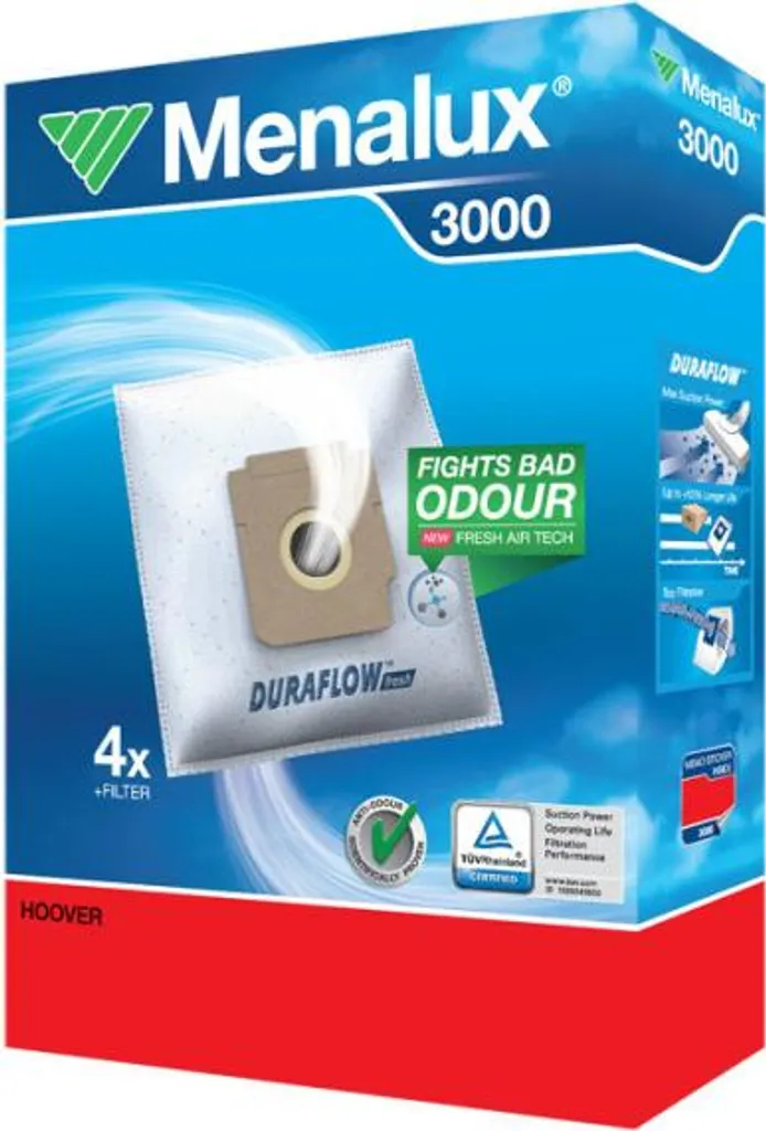 Sacs synthétiques Menalux 3000 pour aspirateurs Hoover - Filtration 4 pces