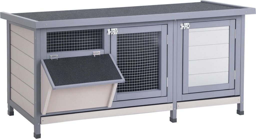 Hasenstall Winterfest Kaninchenstall aus Holz 112x50x54 cm Kaninchenkäfig mit Bitumendach, 2 Türen, Metallgitter, Hasenkäfig für Kaninchen, Mee...