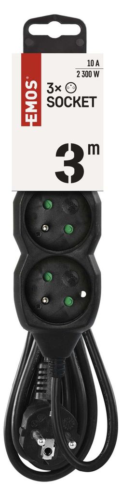 Prodlužovací kabel 3 m / 3 zásuvky / černý / PVC / 1 mm2
