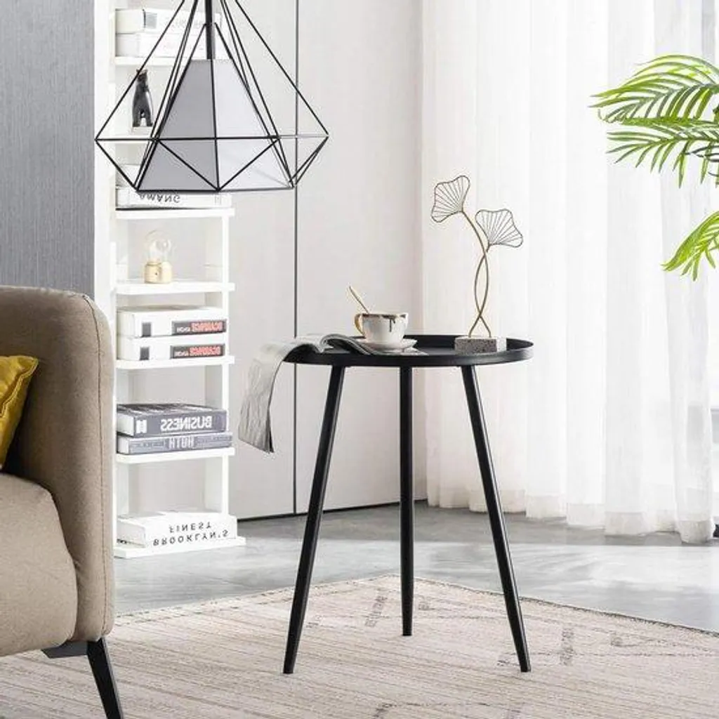 Table d'appoint ronde en métal noir 40 cm - Finition mate et robuste