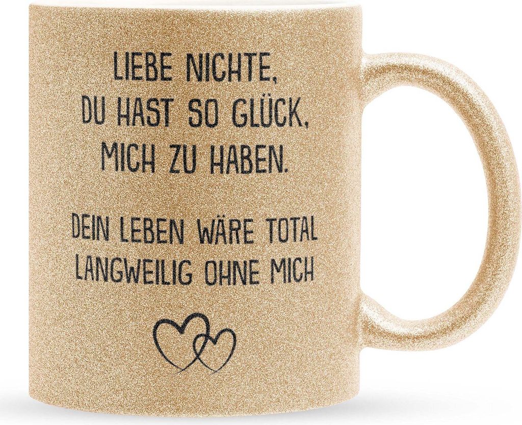 22Feels Glitzertasse Gold Nichte Geschenk 18. Geburtstag Mädchen Abitur Weihnachten Uni Abschluss Bachelor Master Meistertitel Firmung Haferl Frau...