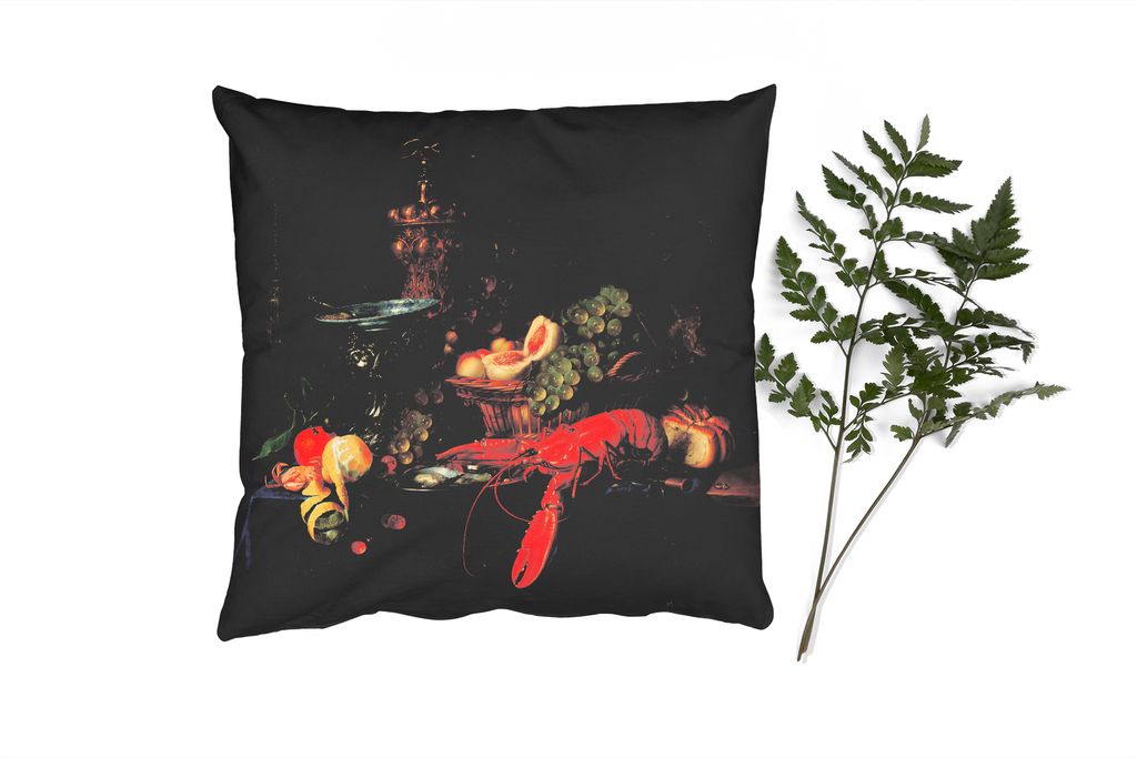 MuchoWow Zierkissen Sofakissen Wohnzimmer Dekokissen 45x45 cm Stilleben mit einem goldenen Kelch - Gemälde - Alte Meister - Schlafpolster - Pols...