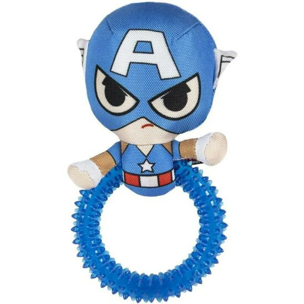 Jouet chien Captain America robuste en caoutchouc avec sifflet intégré