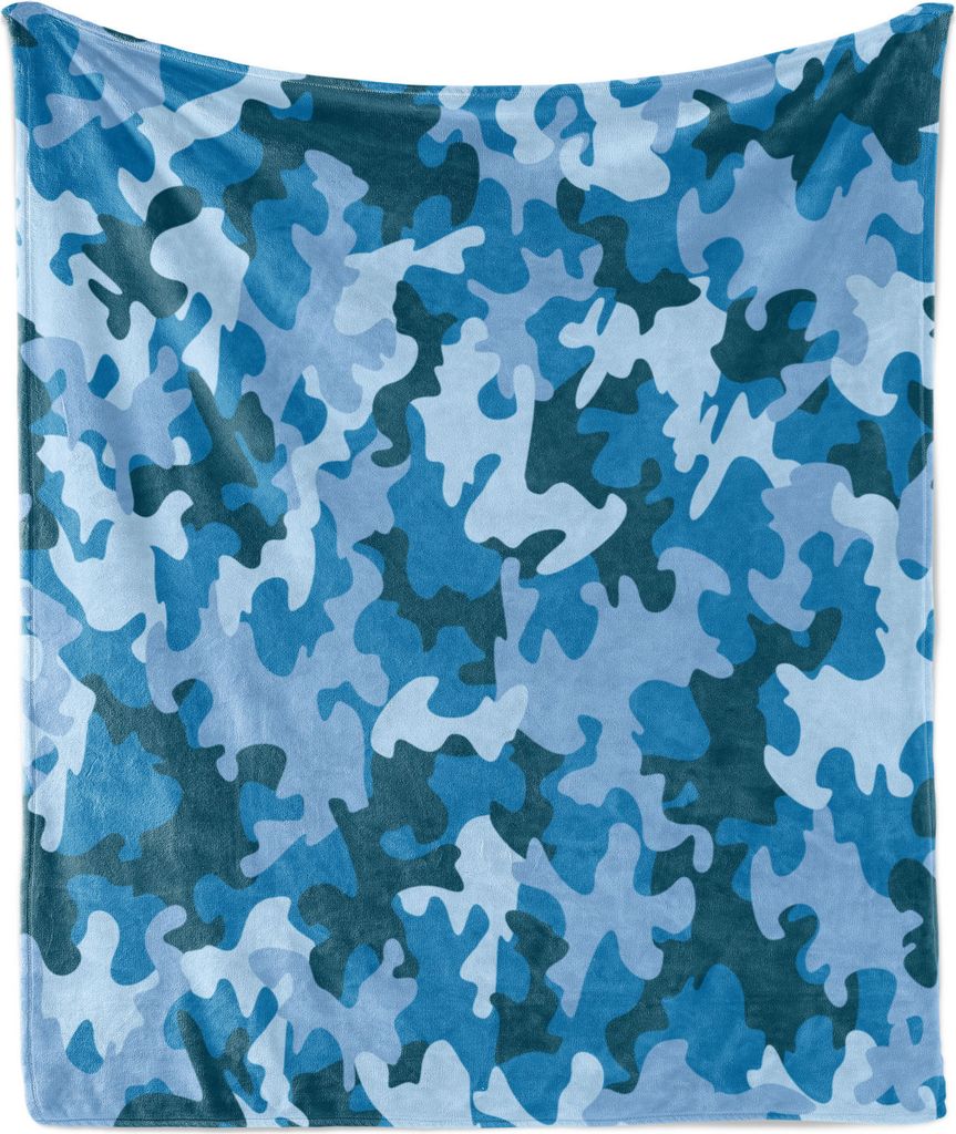 ABAKUHAUS Camo Weich Flanell Fleece Decke, Bunte Komposition mit Abstrakten Formen in Dunkel und Helle Blaue Töne Muster, 175 x 230 cm, Blau und H...