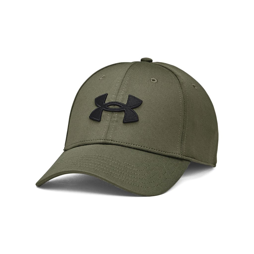 A green Under Armour baseball cap with a black logo is shown against a white background.