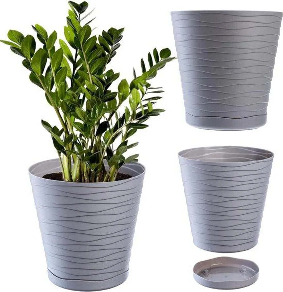 Cache-pot rond gris 11cm en plastique - Idéal pour petites plantes vertes