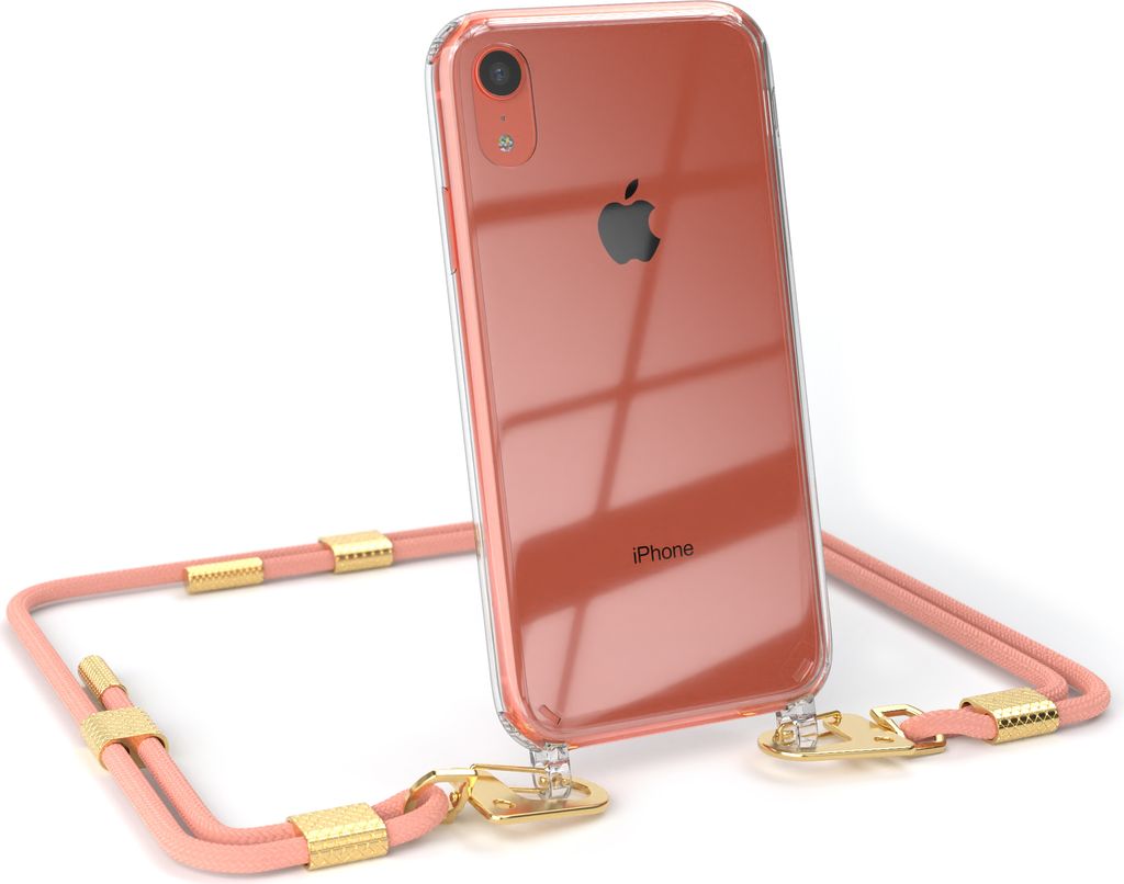 EAZY CASE Handykette für Apple iPhone XR, Transparente Silikonhülle mit Band, Clear Case, abnehmbar in Rosa