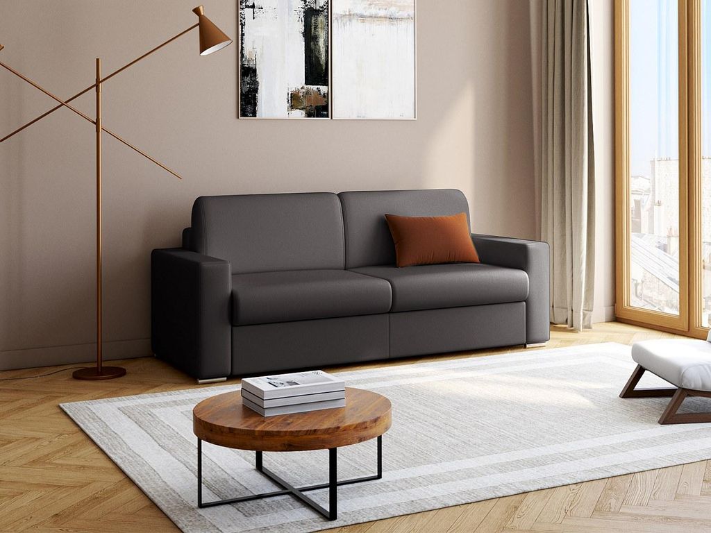 Vente-unique 4905451341077, Sofabett, Wohnzimmer, Schwarz, 4 Sitz(e), Kunstleder, Kunstleder