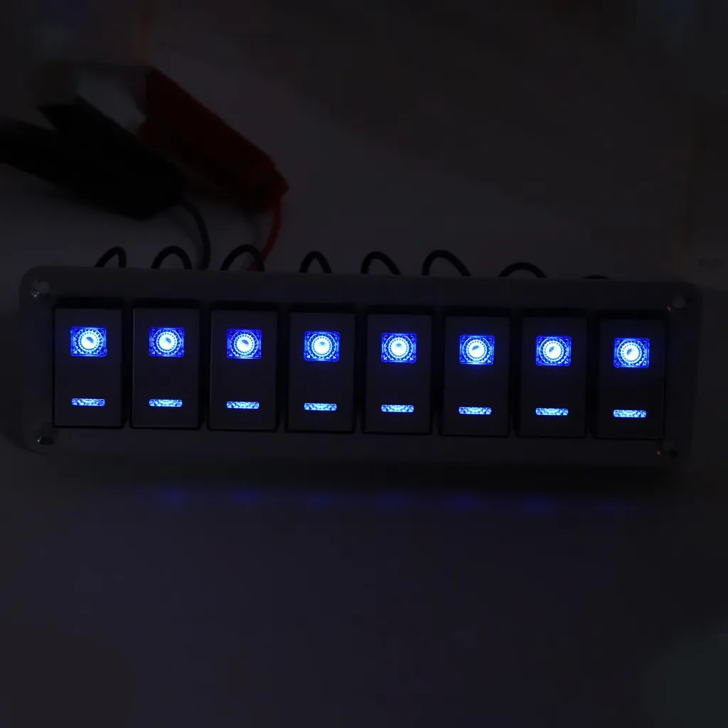 Panneau d'interrupteurs à bascule 8 gangs 12-24V étanche avec LED bleue