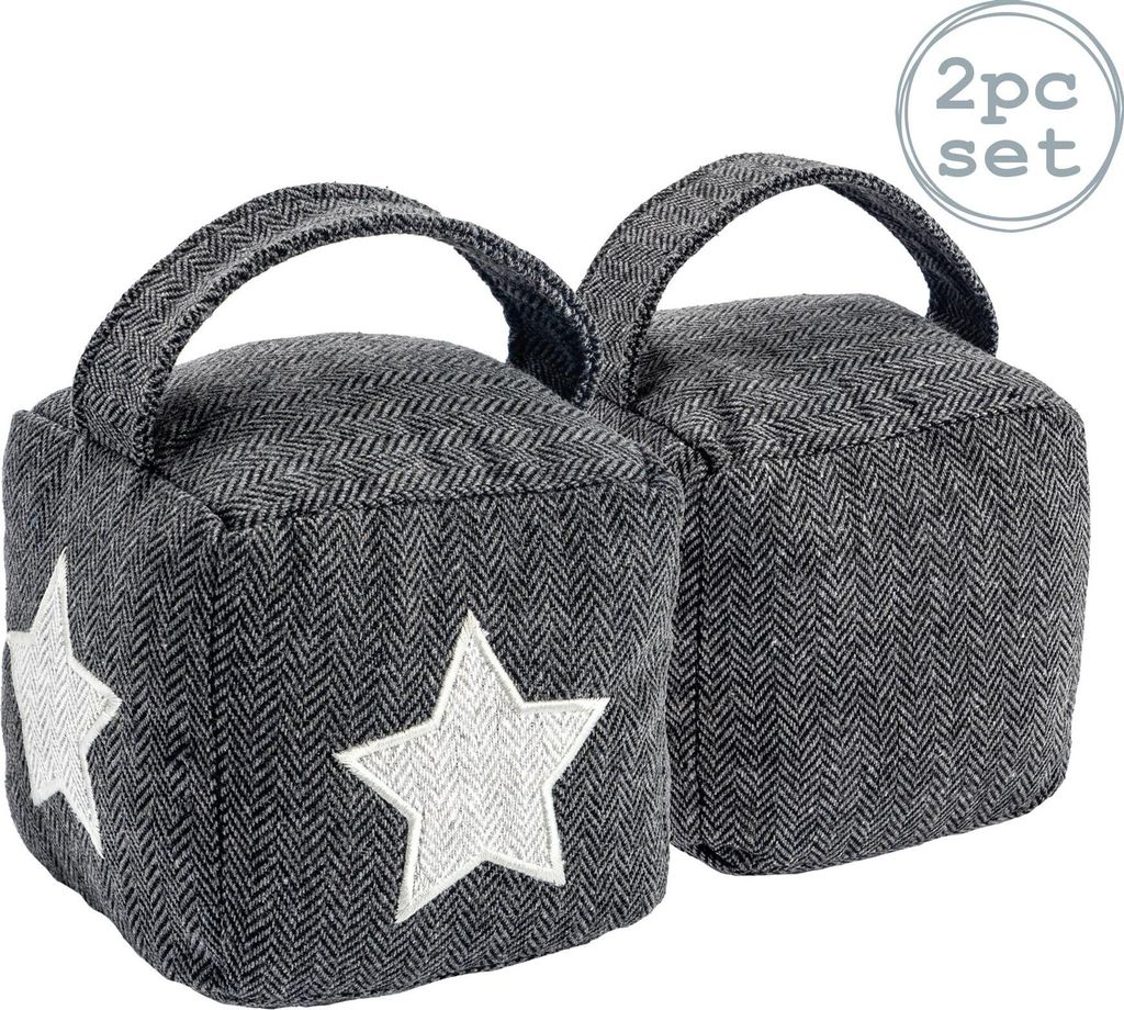 Nicola Spring Stoff Türstopper - Dekorative Türstopper für Haus, Büro mit Griffen - Grau - 2er Pack