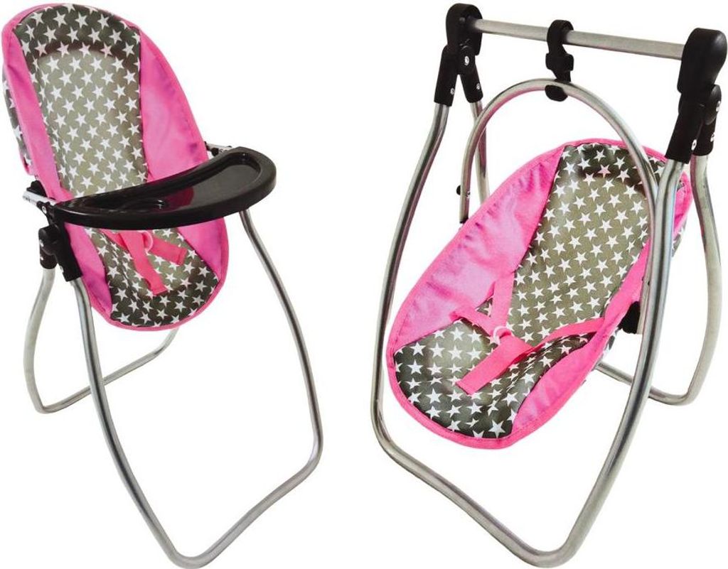 Huśtawka dla Lalek Krzesełko do Karmienia Alice Gwiazdki Szaro-Różowa