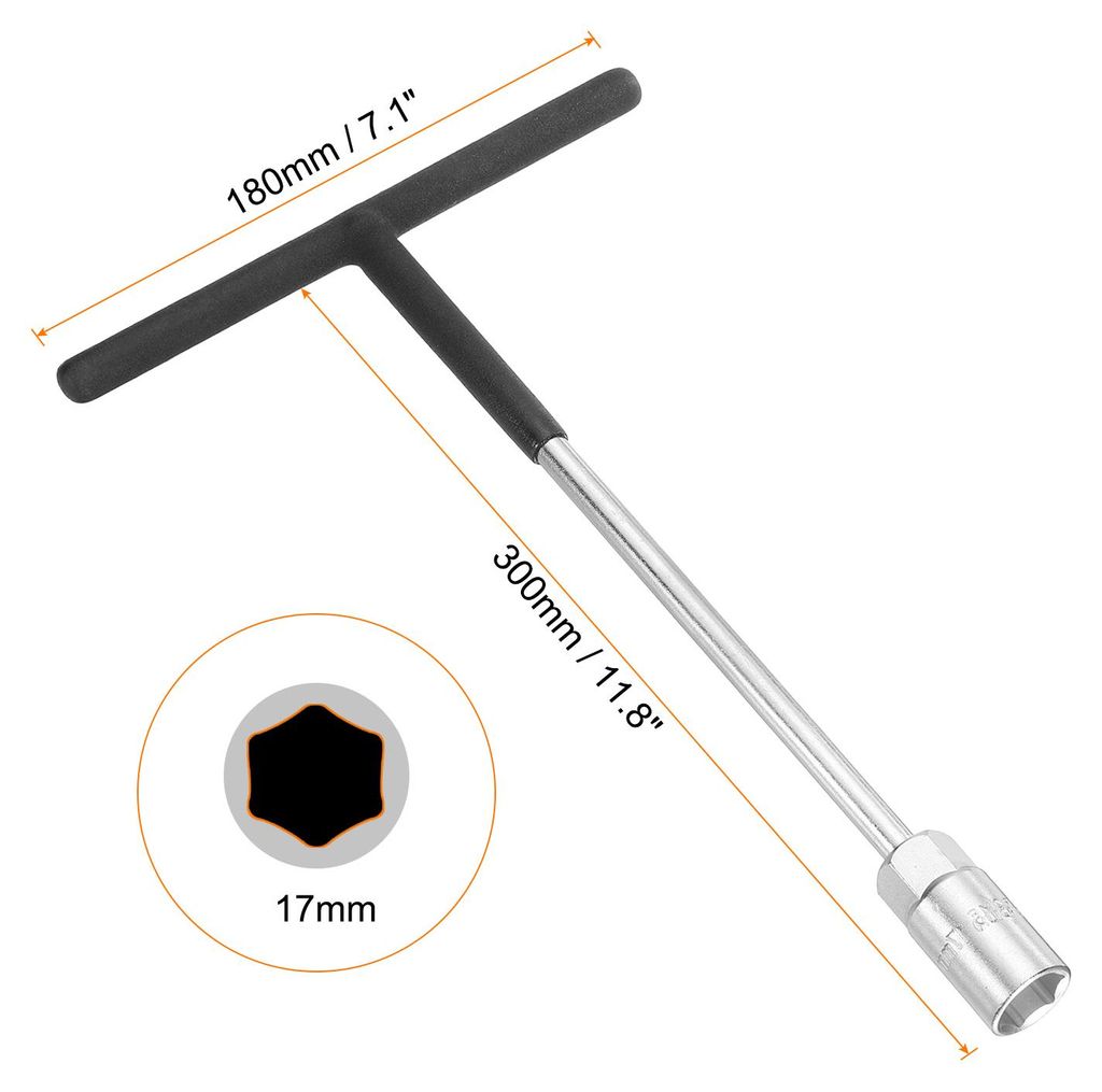 17mm T-Griff Steckschlš¹ssel CR-V Stahl Metrischer 6-Punkt-Sechskant Rutschfestem T-Form-Schlš¹ssel fš¹r Motorrad Fahrrad Auto Reparatur