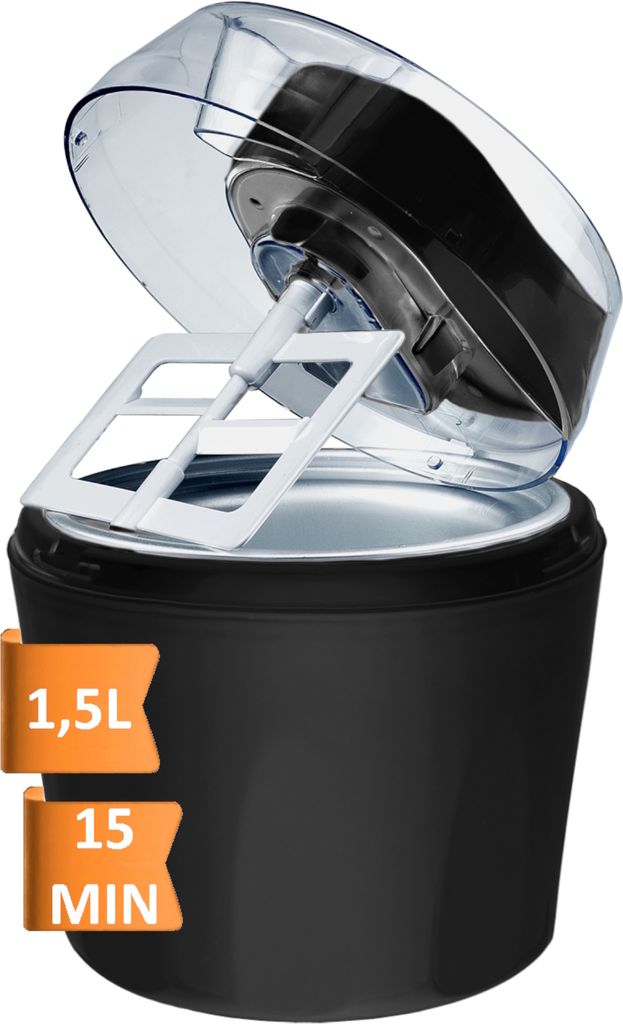 Guzzanti GZ-157, Gelkanister-Eismaschine, 1,5 l, 2 Bowling, LCD, Schwarz, Transparent, 204 mm