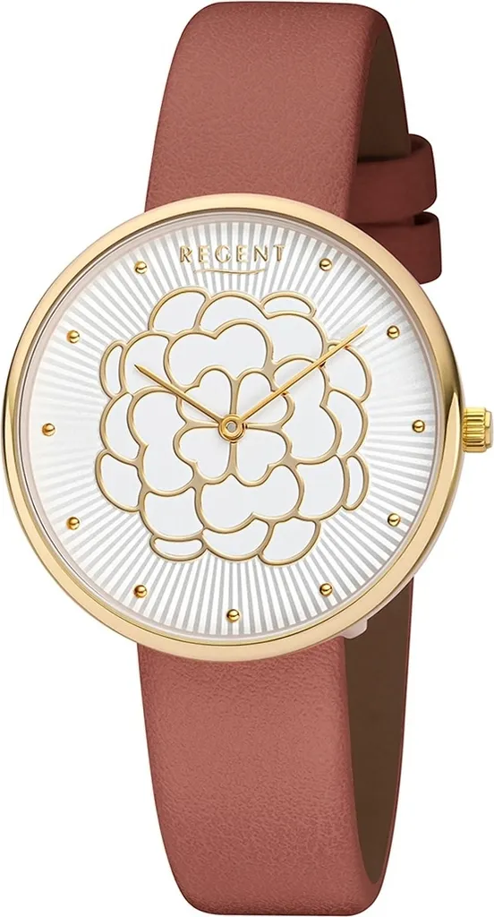 Montre Regent BA-605 Femme en Cuir Brun avec Motif Fleur D2URBA605