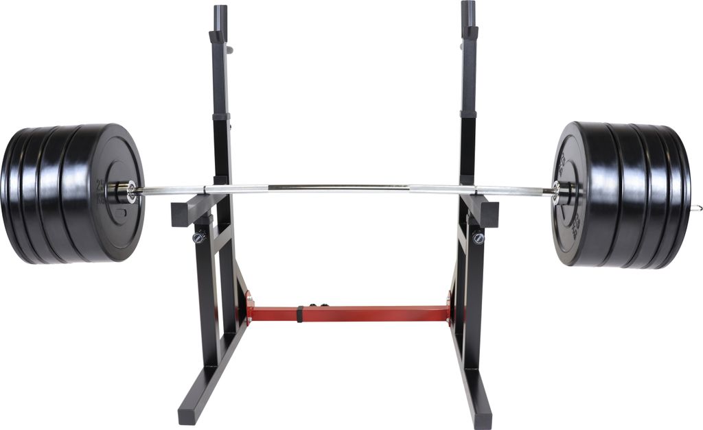 GORILLA SPORTS Squat Rack - mit 170kg Langhantel Set, bis 300kg, Verstellbar, Dip-Griffe, 10 Olympia Bumper Plates, aus Gummi, 2 Federverschlüss...