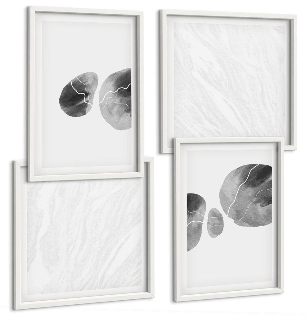 Bilder Set 4-teilig im Goldrahmen Rahmen – Wandbilder 4 Stück – gerahmte Poster für Wohnzimmer, Schlafzimmer und Flur – 50x50 cm - 40x60 cm...