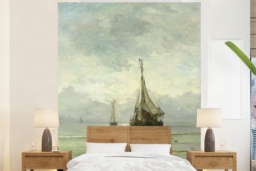 MuchoWow Fototapete für Wohnzimmer oder Schlafzimmer Wandtapete Vinyl Motivtapete Ruhige See - Gemälde von Hendrik Willem Mesdag - 210x260 cm -...