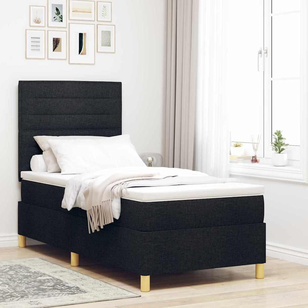Cloris Bettrahmen Boxspringbett mit Matratze Schwarz 90 x 190 cm Stoff,Klassische Betten NEU546
