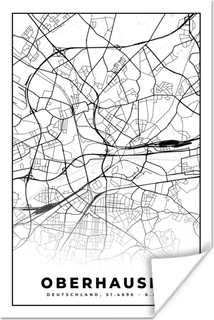 MuchoWow Poster Karte - Oberhausen - Stadtplan - Wegbeschreibung 20x30 cm - Papierdruck