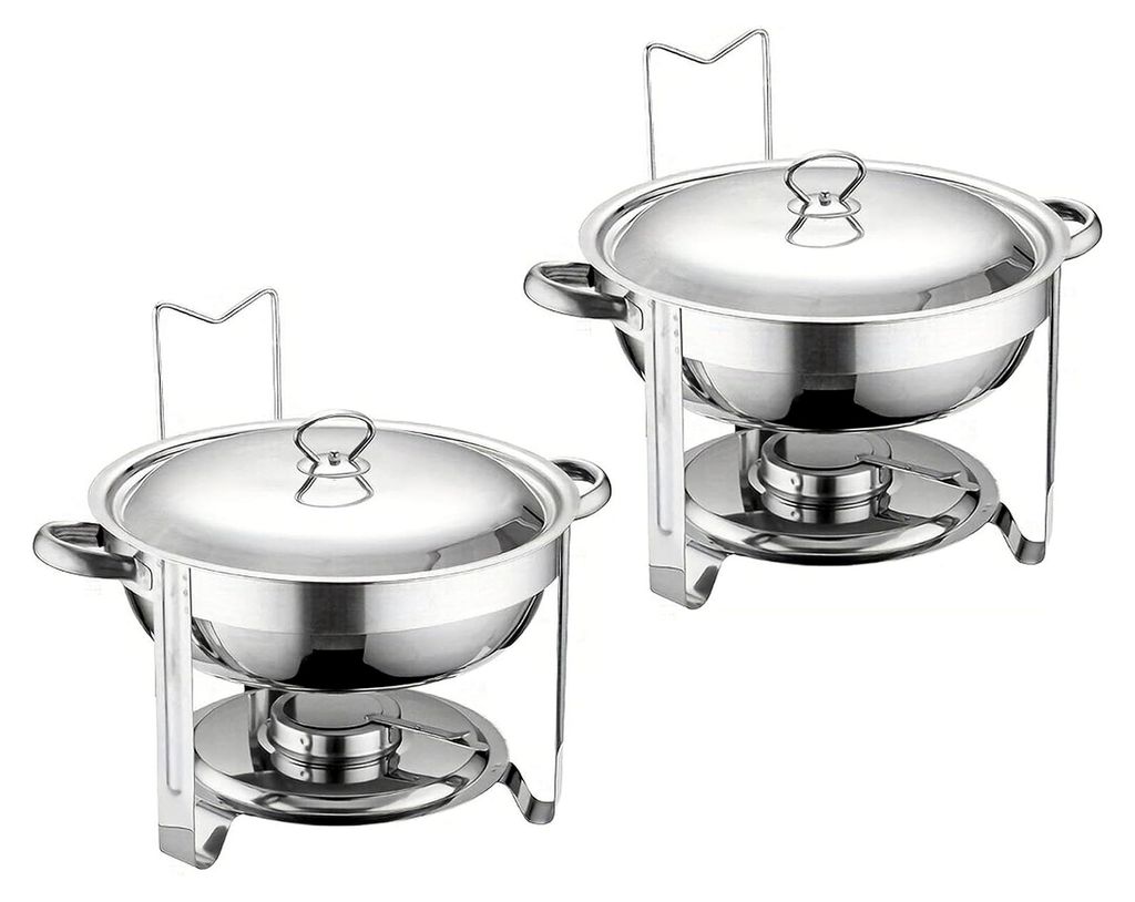 2Pcs 4,5L Warmhaltebehälter, Edelstahl Chafing-Dish Rund mit Deckel und Zange, Rostfrei, Abnehmbar, Leicht zu Reinigen, Für Warm und Kaltspeisen ...